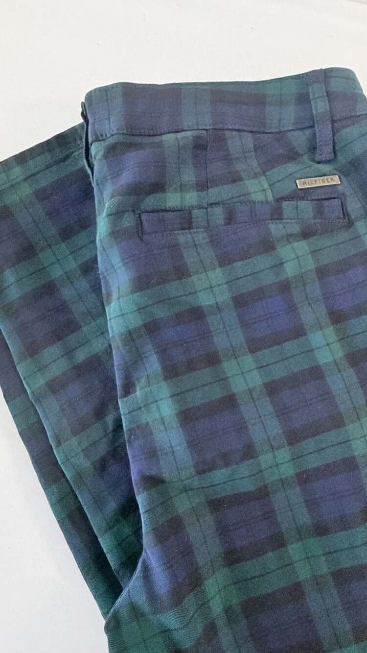Tommy Hilfiger Green Blue Blackwatch Plaid tapered Pants Size 8